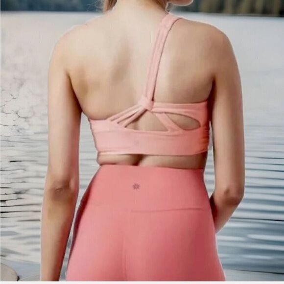 Athleta Athena Bra A-C Sz XL Peachy Pink Orange One Shoulder - Picture 1 of 9